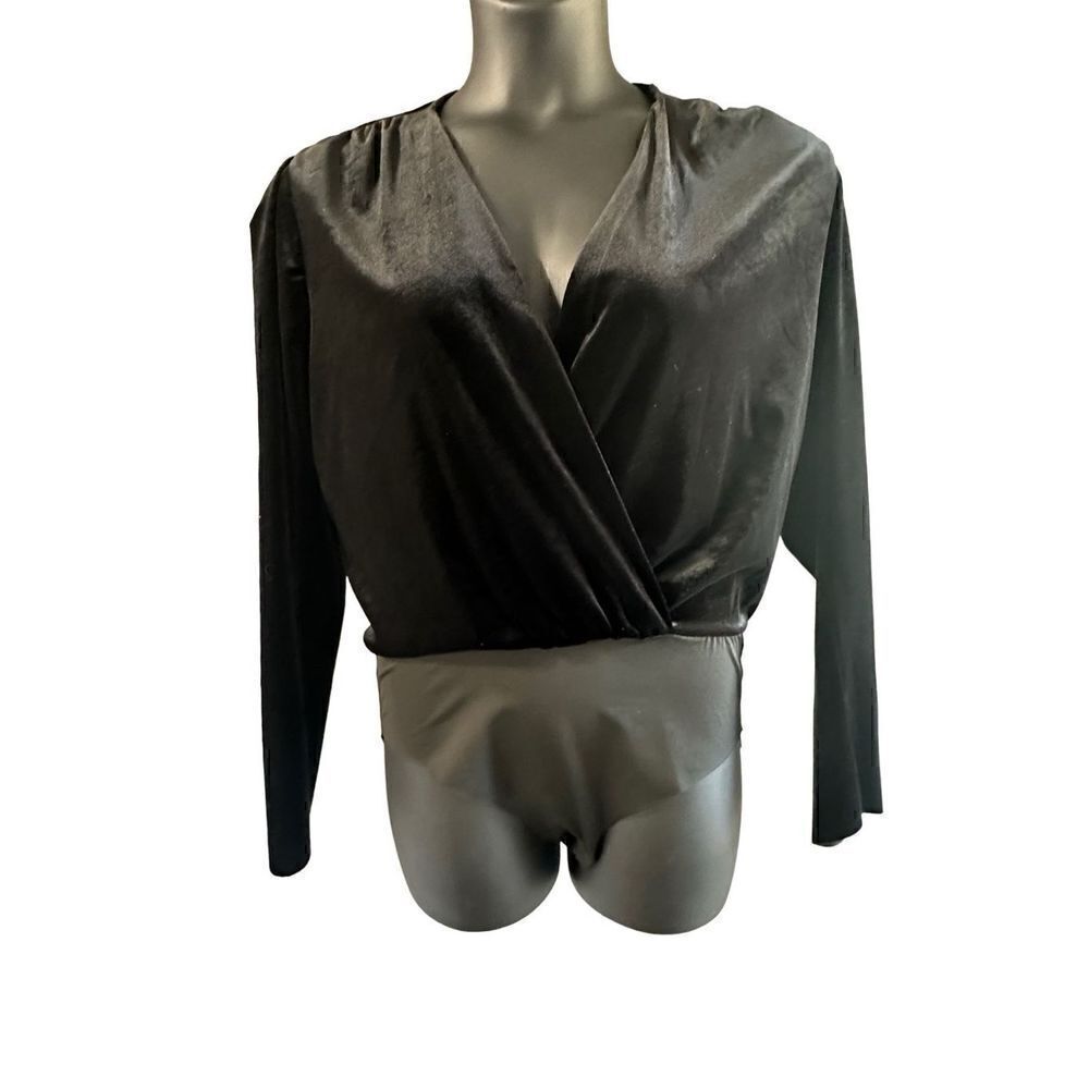 ZARA Women's Surplice Neckline Long Sleeve Snap Crotch Bodysuit Black XL NWT
